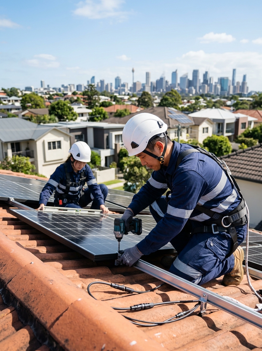 Certified Sunblix solar technicians installing rooftop solar panels