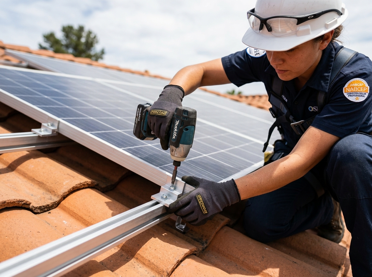 Professional solar installation on roof